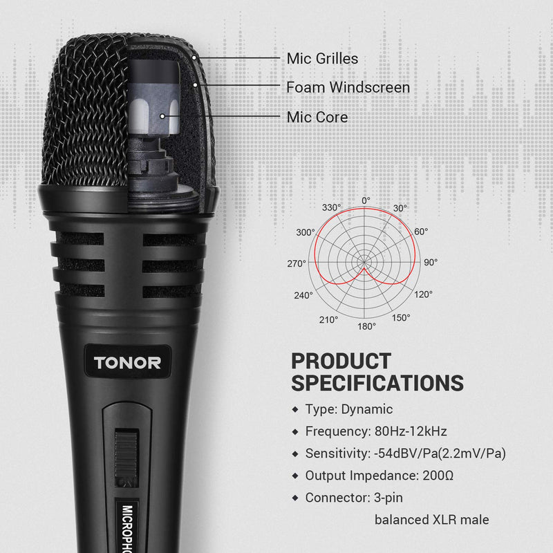 TONOR Dynamic Karaoke Microphone for Singing with 16.4ft XLR Cable, Metal Handheld Mic Compatible with Karaoke Machine/Speaker/Amp/Mixer for Karaoke Singing, Speech, Wedding and Outdoor Activity - LeoForward Australia