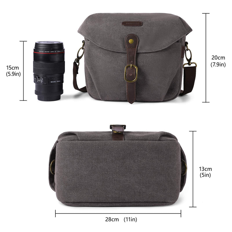  [AUSTRALIA] - Camera Bag, BAGSMART SLR DSLR Canvas Camera Case, Vintage Padded Camera Shoulder Bag with Rain Cover for Women and Men, gray 05-Gray
