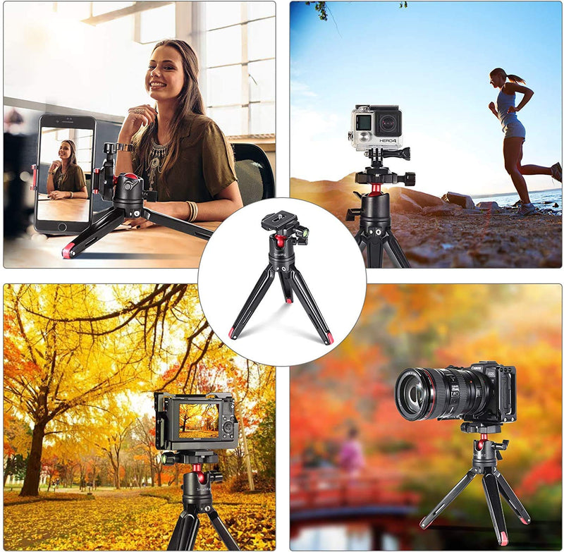  [AUSTRALIA] - SmallRig Tabletop Tripod, Mini Desktop Travel Tripod Aluminum Alloy with 360 Degree Ball Head and Quick Release Plate Lightweight and Portable for Compact Cameras DSLRs, Phone, Gopro（Black）- BUT2287