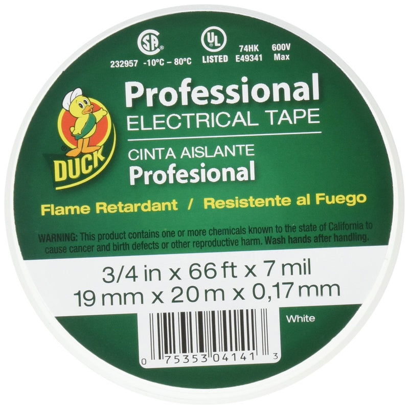  [AUSTRALIA] - Duck Brand 300877 Professional Grade Electrical Tape, 3/4-Inch by 66 Feet, Single Roll, White