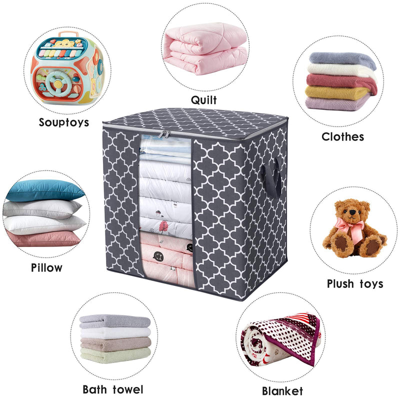  [AUSTRALIA] - WISELIFE Storage Bags 100L 3-Pack Large Blanket Clothes Organization and Storage Containers for Comforters,Bedding, Foldable Organizer with Reinforced Handle, Clear Window, Sturdy Zippers,Gray Aesthetic Pattern- Grey