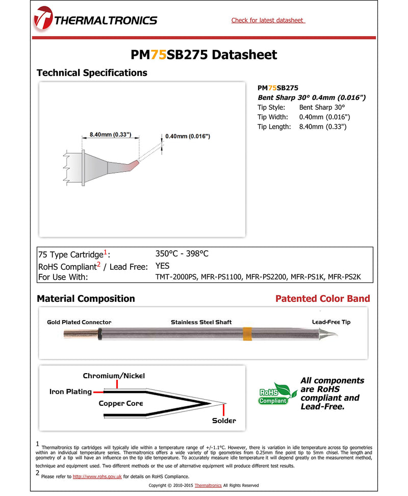  [AUSTRALIA] - Thermaltronics PM75SB275 Bent Sharp 30deg 0.4mm (0.016in)