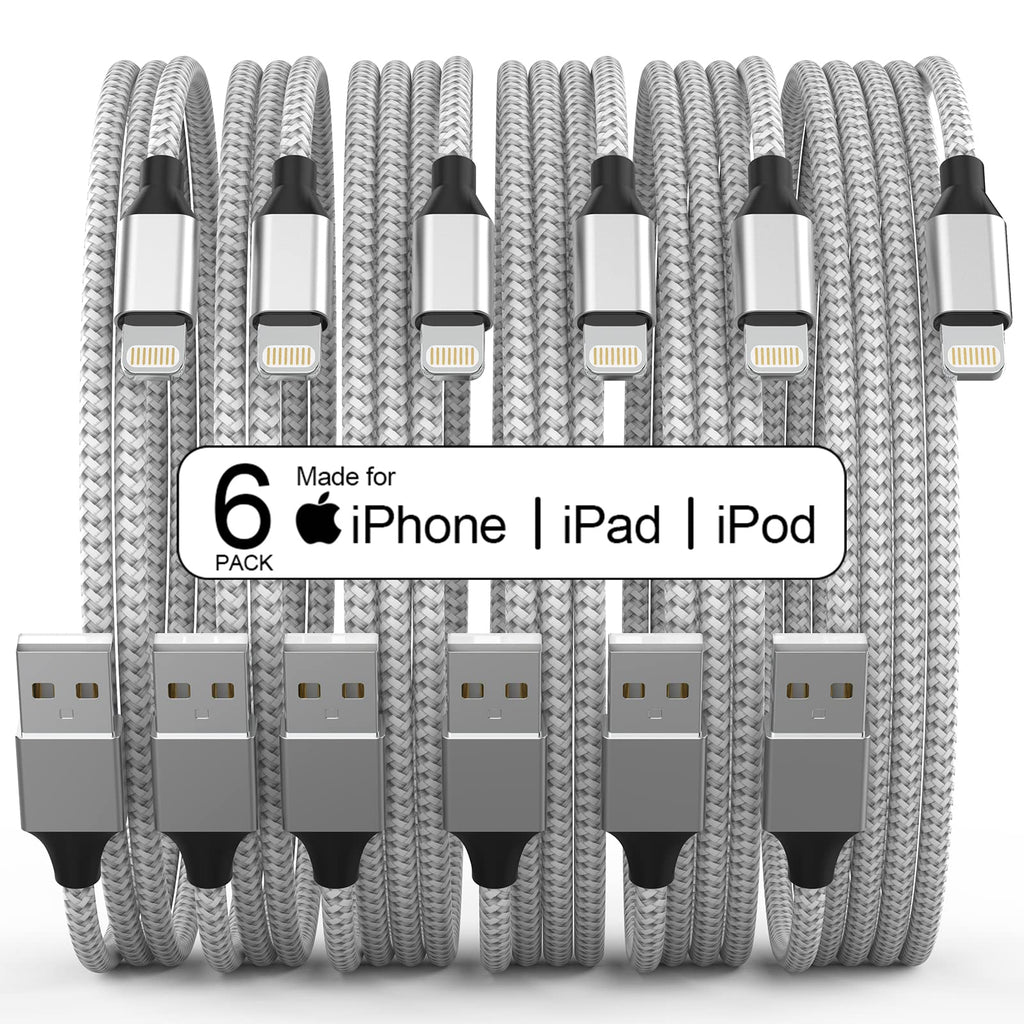  [AUSTRALIA] - [Apple MFi Certified] 6Pack 3/3/6/6/6/10 FT iPhone Charger Long Lightning Cable Fast Charging Cord High Speed Data Sync Compatible iPhone 14/13/12/11 Pro Max/XS MAX/XR/XS/X/8/7/Plus iPad(Silver&White)