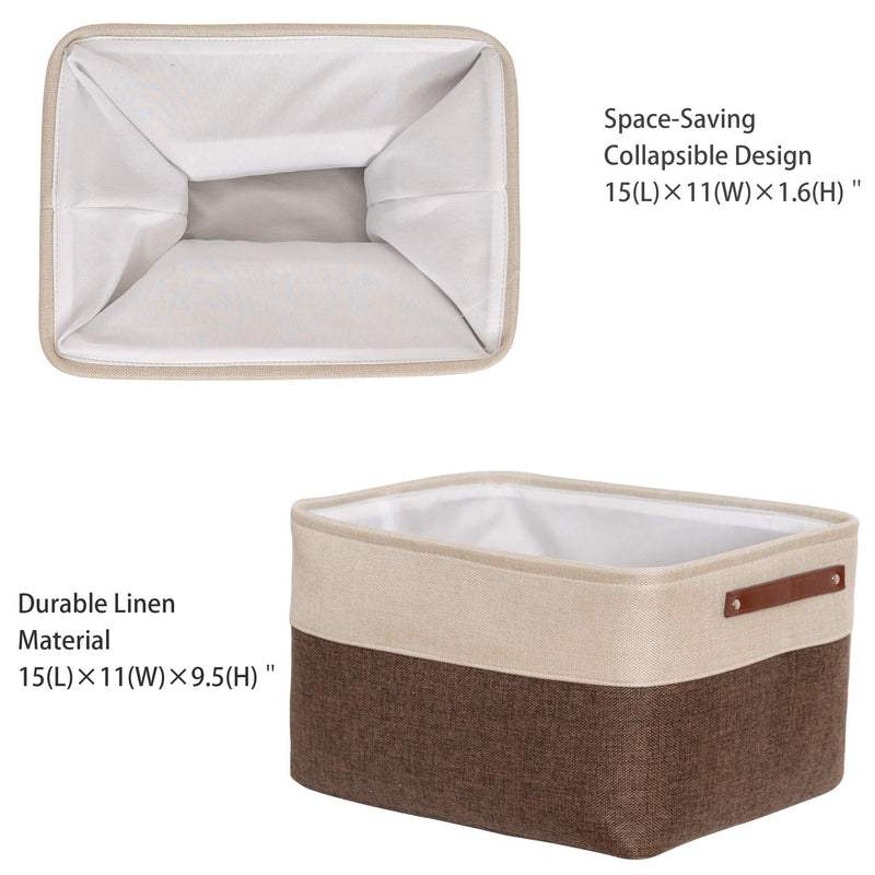  [AUSTRALIA] - VK Living Large Foldable Storage Bin Collapsible Fabric Storage Basket Cube PU Handles for Organizing Toys Clothes Kids Room Nursery Home Closet Office Coffee Beige 15 x 11 x 9.5-3Pack 3 pack Brown