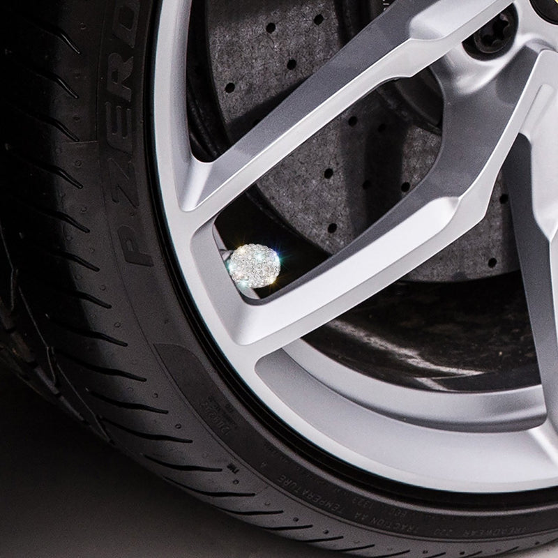  [AUSTRALIA] - SAVORI Valve Stem Caps, 4 Pack Handmade Crystal Rhinestone Universal Car Tire Valve Caps Chrome,Attractive Dustproof Bling Car Accessories - White