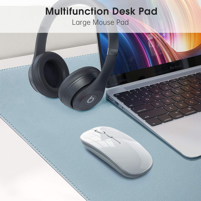 Dual-Sided Desk Pad Office Desk Mat, EMINTA Ultra Thin Waterproof PU Leather Mouse Pad Desk Blotter Protector, Desk Writing Mat for Office/Home (Light Blue/Silver, 31.5" x 15.7") Light Blue/Sliver 31.5" x 15.7" - LeoForward Australia