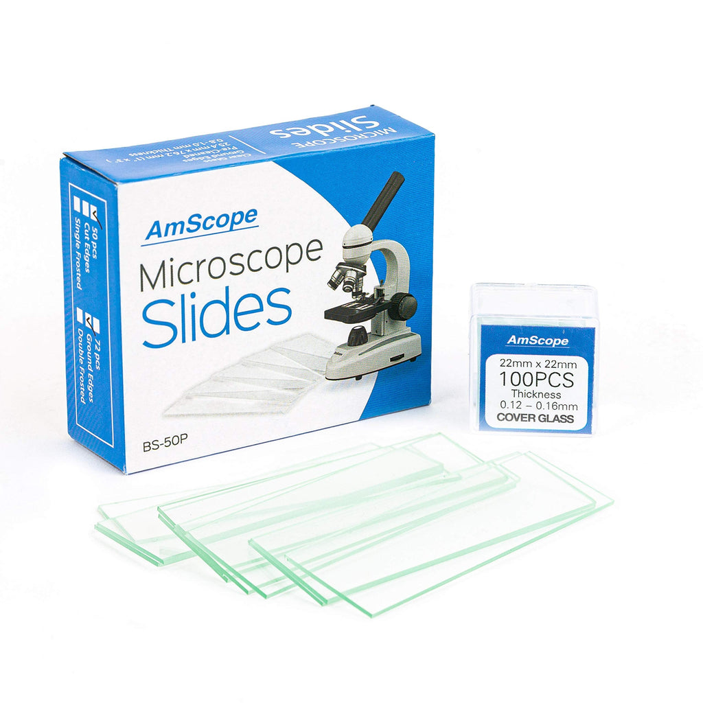  [AUSTRALIA] - AmScope BS-50P-100S-22 Pre-Cleaned Blank Ground Edge Glass Microscope Slides and 100pc Pre-Cleaned Square Glass Cover Slips Coverslips