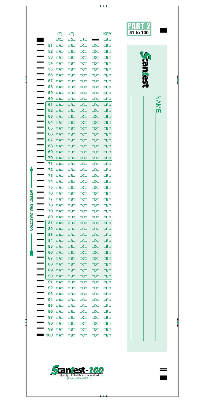  [AUSTRALIA] - SCANTEST-100, 882 E Compatible Testing Forms (50 Sheet Pack)