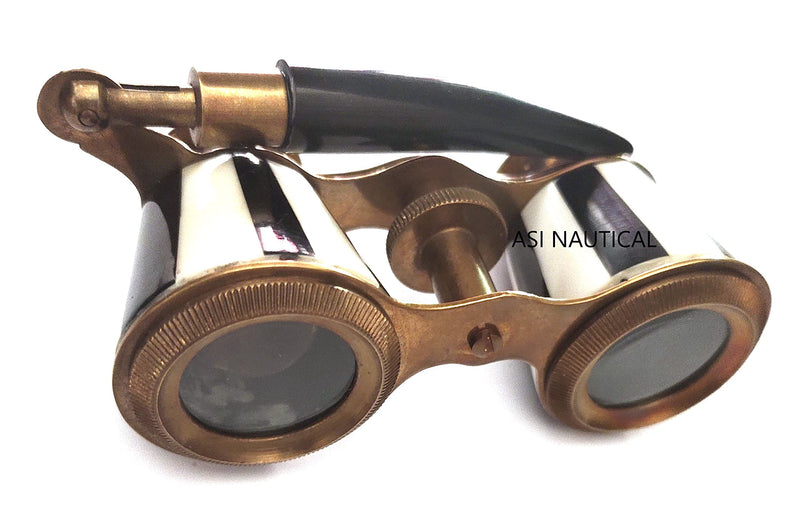  [AUSTRALIA] - ASI NAUTICAL 2.5 Inches Opera Glasses Binoculars for Adults with Handle- Captain's Mother of Pearl Solid Brass Opera Glasses Binoculars-Pocket Size Handel Binoculars for Kids, Bird Watching, Hunting