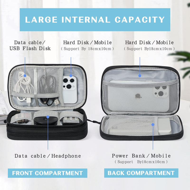  [AUSTRALIA] - FYY Electronic Organizer, Travel Cable Organizer Bag Pouch Electronic Accessories Carry Case Portable Waterproof Double Layers Storage Bag for Cable, Cord, Charger, Phone, Earphone, Medium Size, Black Double Layer-M