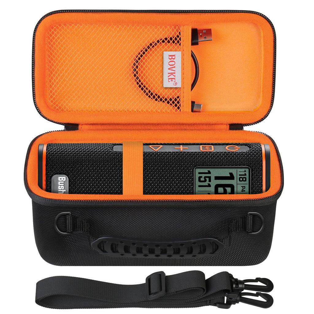  [AUSTRALIA] - BOVKE Carrying Case for Bushnell Wingman View Golf GPS Speaker, Wingman View Travel Bag with Shoulder Strap and Extra Mesh Pocket for Charging Cords and Accessories, Black/Orange Black+ Belt Wingman View Case