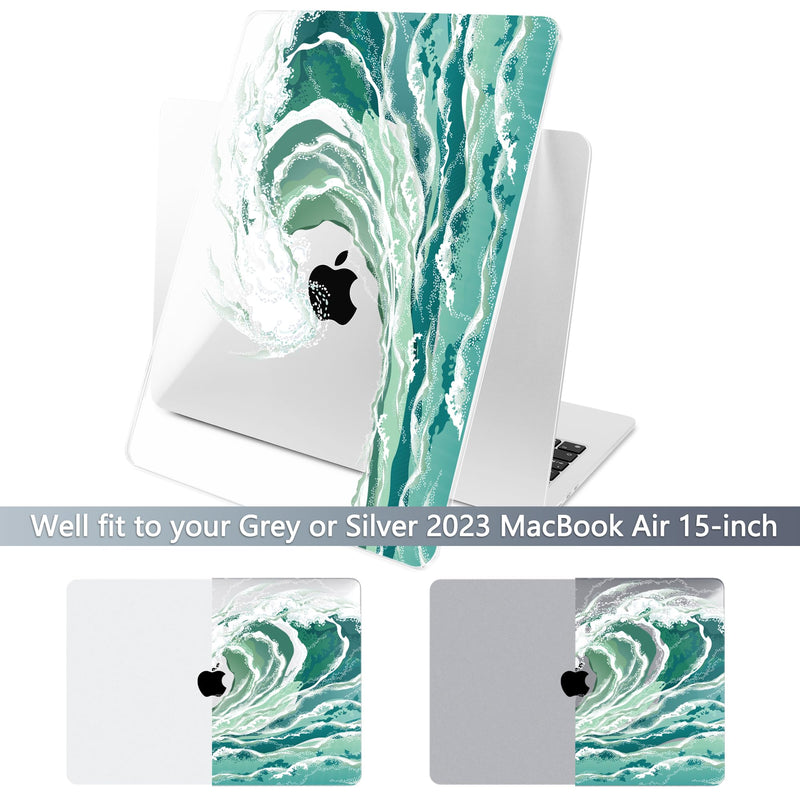  [AUSTRALIA] - Batianda Premium Case for New MacBook Air 15 inch 2023 with M2 Chip Model A2941, Designed Protective Plastic Hardshell & Keyboard Cover & Screen Protector, Waves