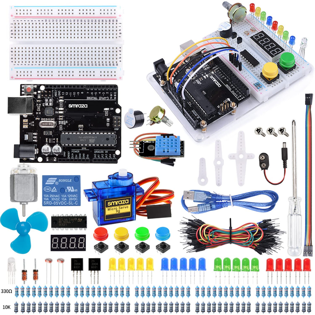  [AUSTRALIA] - Smraza Ultimate Starter Kit with Tutorial, Breadboard Holder, Jumper Wires, Resistors, DC Motor Compatible with Arduino R3 Project Mega 2560 Nano