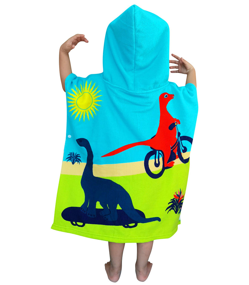  [AUSTRALIA] - Athaelay Dinosaurs Kids Bath/ Pool/ Beach Hooded Poncho Towel - Super Soft & Absorbent Poncho Towel, Measures 24 Inch x 24 Inch with Portable Bag 3d Dinosaurs With Bag