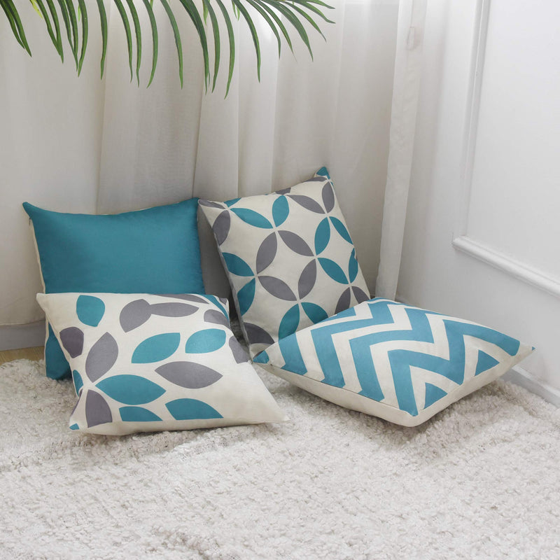  [AUSTRALIA] - pendali Throw Pillow Covers, Modern Geometry Cushion Pillowcases, Decorative Outdoor Polyester Fabric Pillow Case for Living Room Bed Sofa Chair Couch, Blue and Beige (18x18 Inches, Set of 4)