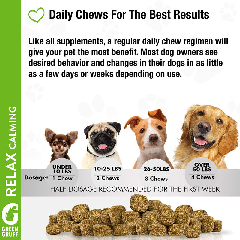 Green Gruff Calming Chews for Dogs – Organic Dog Calming Supplement – Veterinarian Approved – Dog Calming Treat - Made in USA – Separation, Storms, Fireworks, Travel - 24 Chews - LeoForward Australia