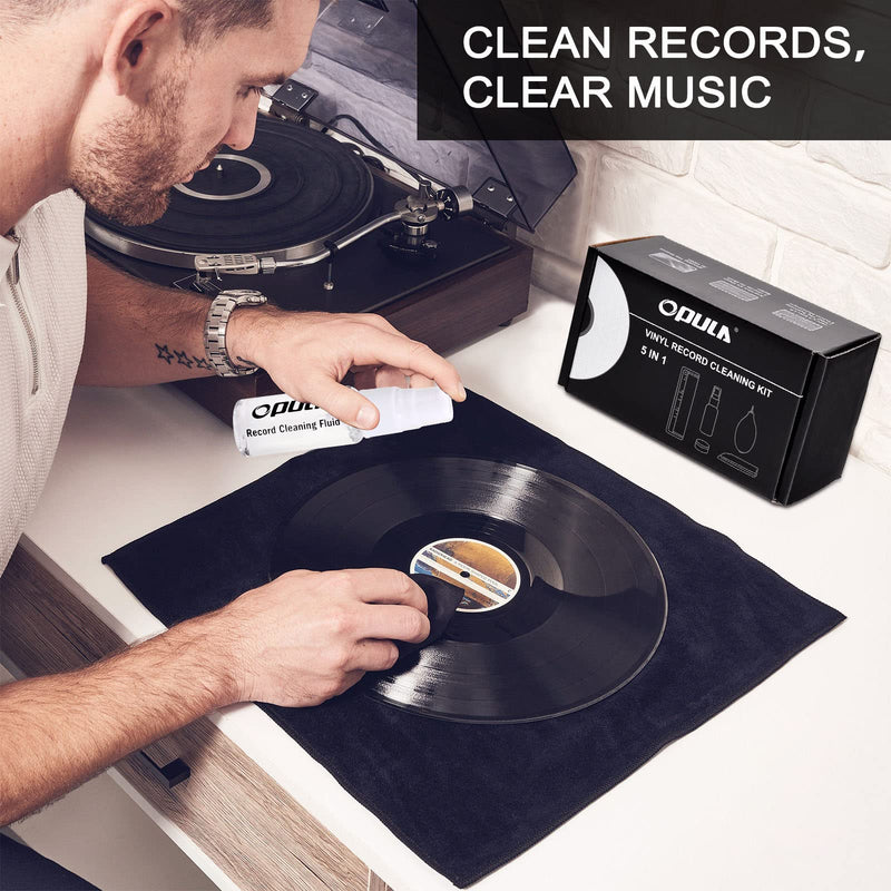  [AUSTRALIA] - Vinyl Record Cleaner Kit 5-in-1,Anti Static Carbon Fiber Vinyl Record Cleaning Brush,Turntable Stylus Cleaning Gel,Air Blower Cleaner,Cleaning Cloth,Cleaning Solution Liquid,Vinyl Record Cleaning Kit