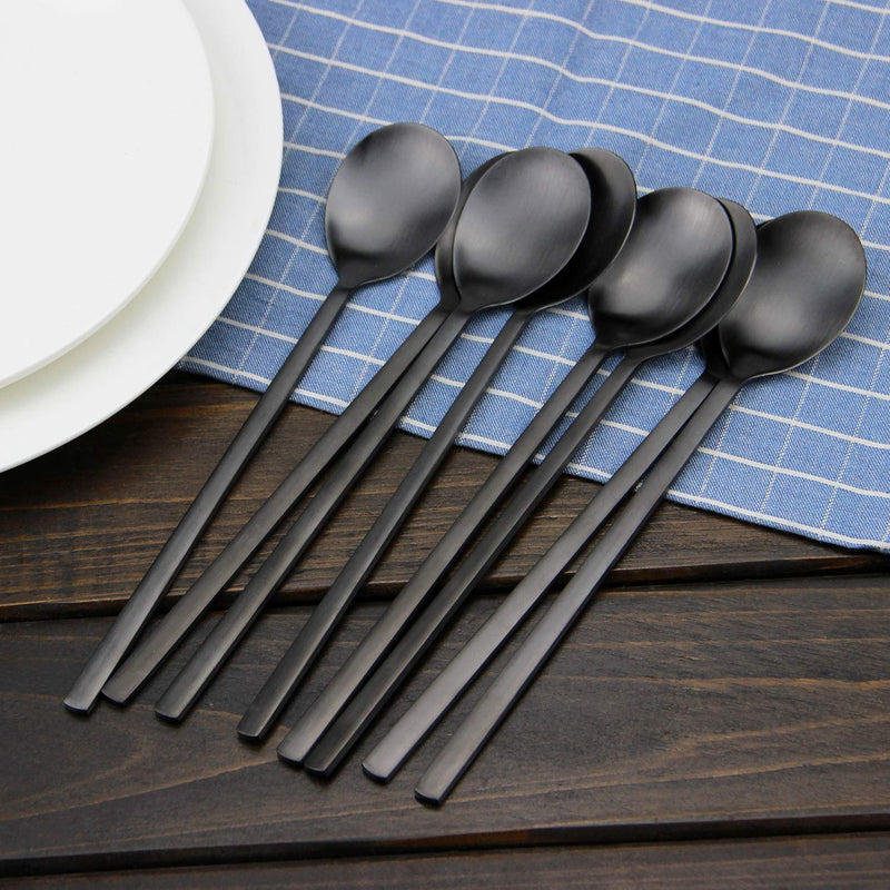  [AUSTRALIA] - Spoons,8 pieces Stainless Steel Korean Spoons,8.5 Inch Soup Spoons,Long Handle Asian Soup Spoons,Rice Spoon,Dinner Spoons,Table Spoon for Home, Kitchen or Restaurant (Black) Black