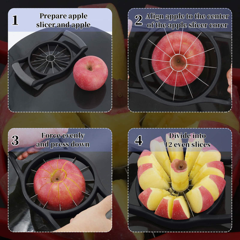  [AUSTRALIA] - Newness Apple Slicer, [Upgraded] 12-Slice Apple Slicer and Corer, Heavy Duty Stainless Steel Apple Cutter, Divider, Wedger with Ultra-Sharp Blade & Ergonomic Grip Handle for Pears and More, Black
