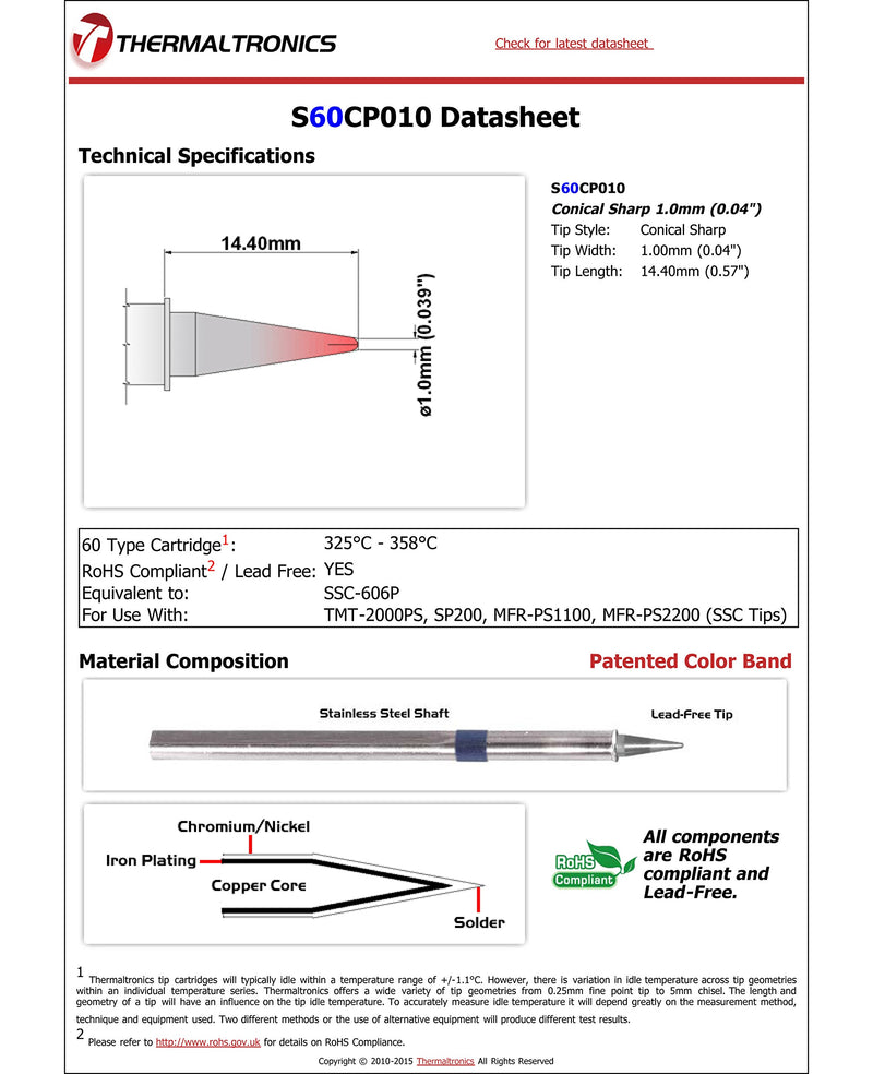  [AUSTRALIA] - Thermaltronics S60CP010 Conical Sharp 1.0mm (0.04in) interchangeable for Metcal SSC-606P