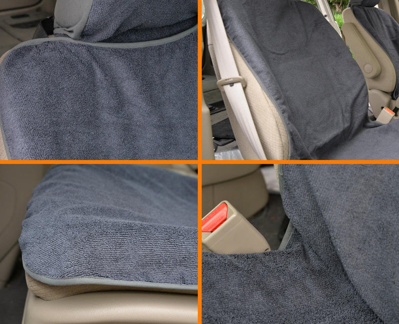  [AUSTRALIA] - BDK UltraFit Gray Trim 1 Piece Car Seat Towel Cover – Waterproof Machine-Washable Sweat Protector, Ideal for Gym Swimming Surfing Running Crossfit, Universal Fit for Auto Truck Van and SUV