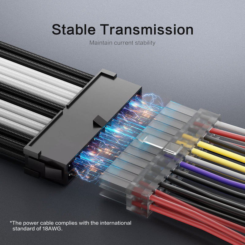  [AUSTRALIA] - Asiahorse Customization Mod Sleeve Extension Power Supply Cable Kit 18AWG ATX/EPS/8-Pin PCI-E/6-pin PCI-E (White-Black-Mix) MIX COLOR white-black