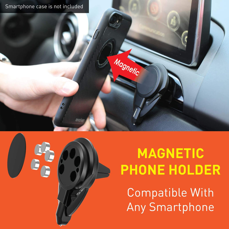  [AUSTRALIA] - Ztylus Stinger Car Phone Holder with Emergency Escape Tool: Universal Air Vent Magnetic Cell Phone Mount Holder, Spring Loaded Window Breaker, Seat Belt Cutter, Cradle Stand Holder (Black) Black