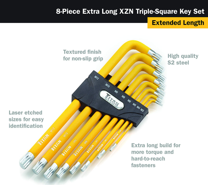 Titan 12733 Extra-Long Arm Triple Square Key Set - 8 Piece - LeoForward Australia