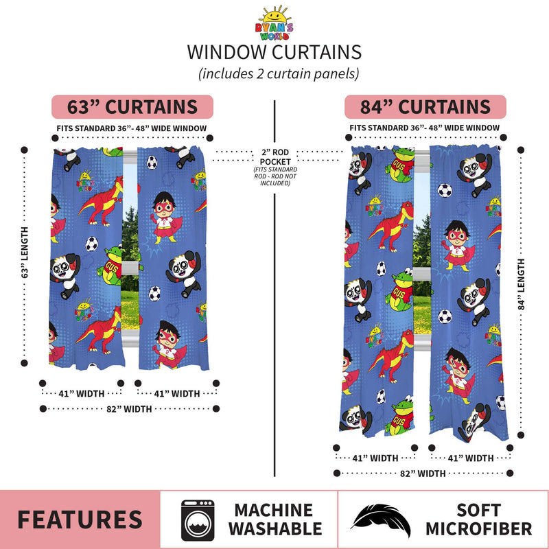  [AUSTRALIA] - Franco Kids Room Window Curtains Drapes Set, 82" x 84", Ryan's World 82" x 84"