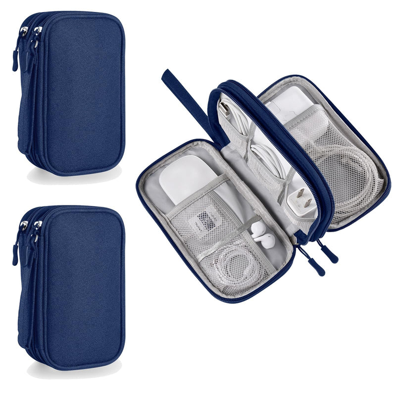  [AUSTRALIA] - Electronics Travel Organizer (2pcs), Airplane Essentials Carrying Case for Tech Accessory (Navy Blue, Two Layers-M) Navy Blue