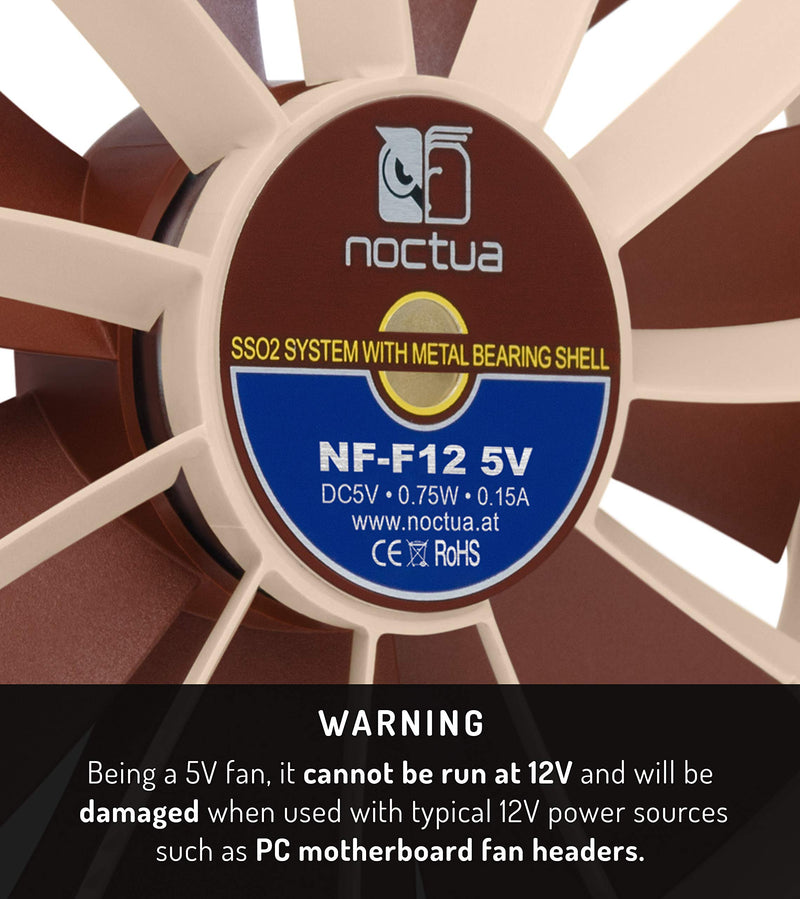  [AUSTRALIA] - Noctua NF-F12 5V, Premium Quiet Fan with USB Power Adaptor Cable, 3-Pin, 5V Version (120mm, Brown)