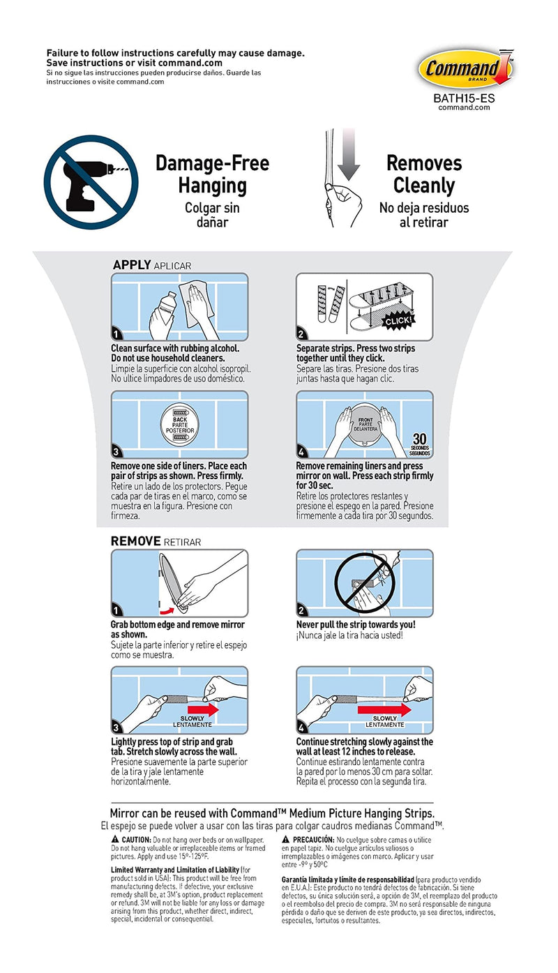  [AUSTRALIA] - Command Fog Resistant Mirror, 1-Mirror, 2-Water-Resistant Strips (BATH15-ES), Organize Damage-Free 1 Pack Clear Frosted