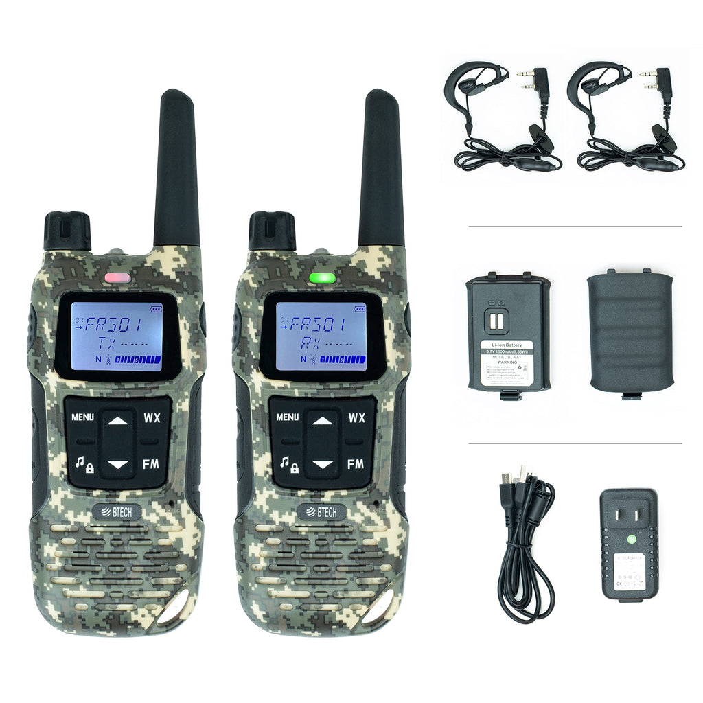  [AUSTRALIA] - BTECH FRS-A1 2 Pack FRS CAMO Walkie Talkies, NOAA, High Output Two-Way Radio. USB-C Charging, Built in Flashlight, FM Radio, NOAA, and More