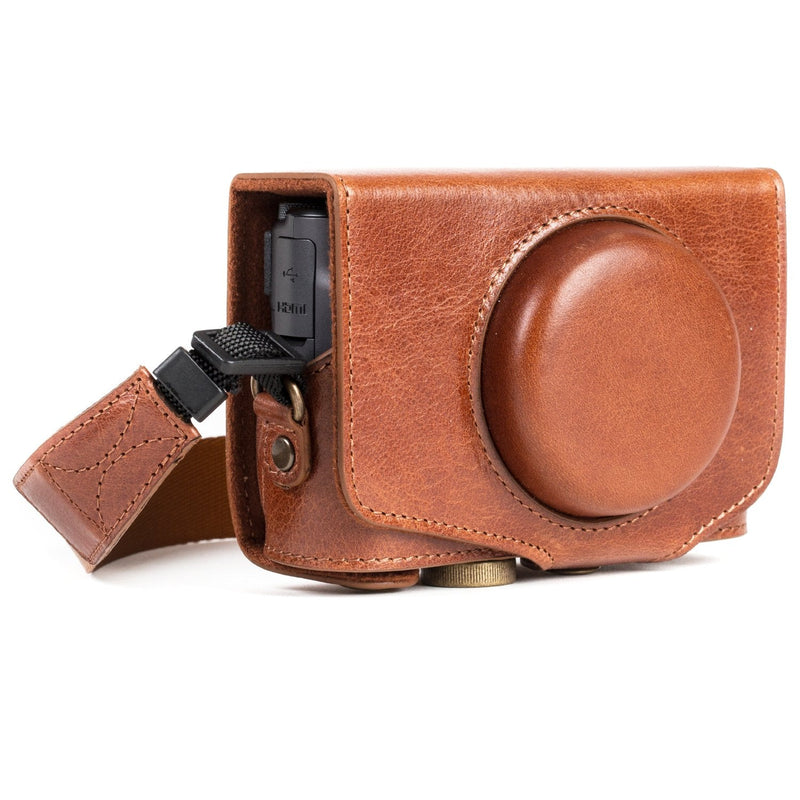  [AUSTRALIA] - MegaGear MG1177 Canon PowerShot SX740 HS, SX730 HS Ever Ready Genuine Leather Camera Case with Strap - Dark Brown