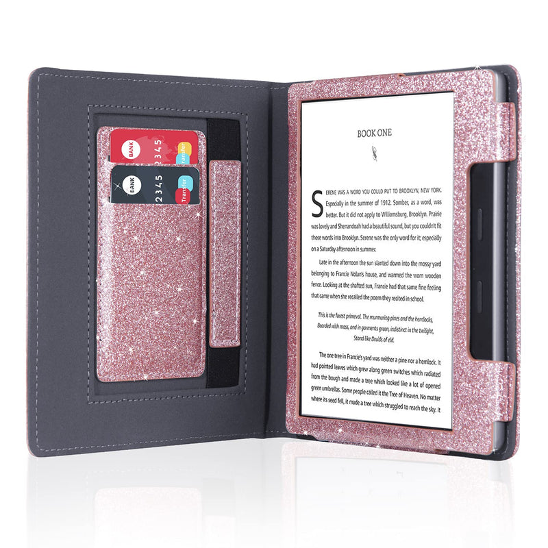 DMLuna Case for All-New Kindle Oasis (10th Generation, 2019 Release and 9th Gen, 2017 Release), Folio Premium PU Leather Cover Auto Wake Sleep Feature with Hand Strap and Card Slot, Glitter Pink - LeoForward Australia