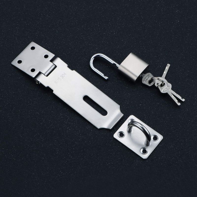  [AUSTRALIA] - Alise MST009-LS Door Clasp Hasp Latch Lock with Padlock,One Set Brushed Finish 4 Inch