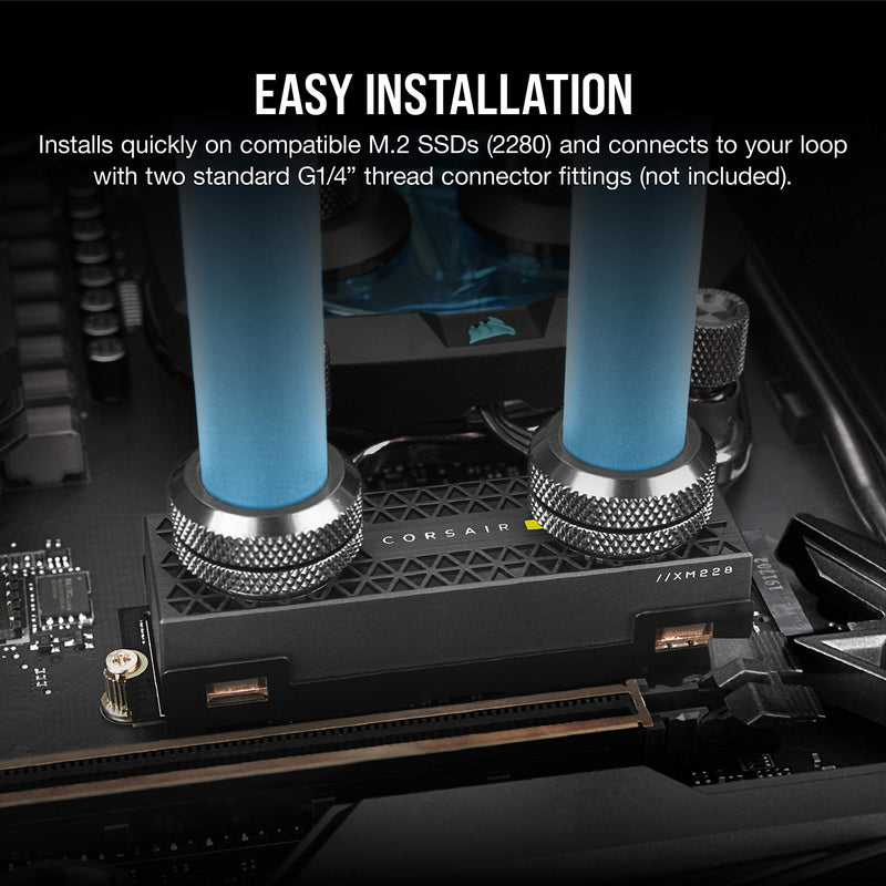  [AUSTRALIA] - Corsair Hydro X Series XM2 M.2 SSD Water Block - Add Your M.2 SSD to a Custom Cooling Loop - Copper Cold Plate - Easy Installation Black