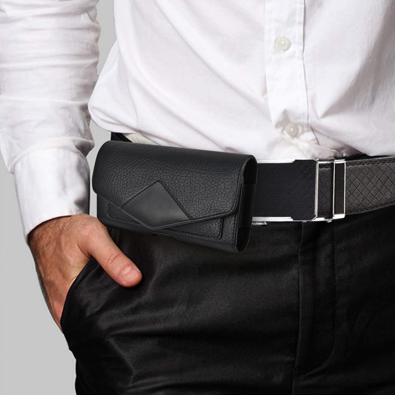  [AUSTRALIA] - Dual Phone Leather Case with Loop - Secure Horizontal Phone Belt Holder and RFID Blocking Wallet - Sleek Black - Compatible with iPhone 14/13/12/11/14Pro/13Pro/12Pro, Samsung, Motorola