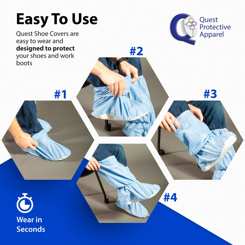  [AUSTRALIA] - Quest Traction Disposable Boot and Shoe Covers - 18" Tall Non-Slip Protectors - Water and Skid Resistant Boot Covers - Hazmat Shoe Covers - Blue, Medium, 3 Pairs