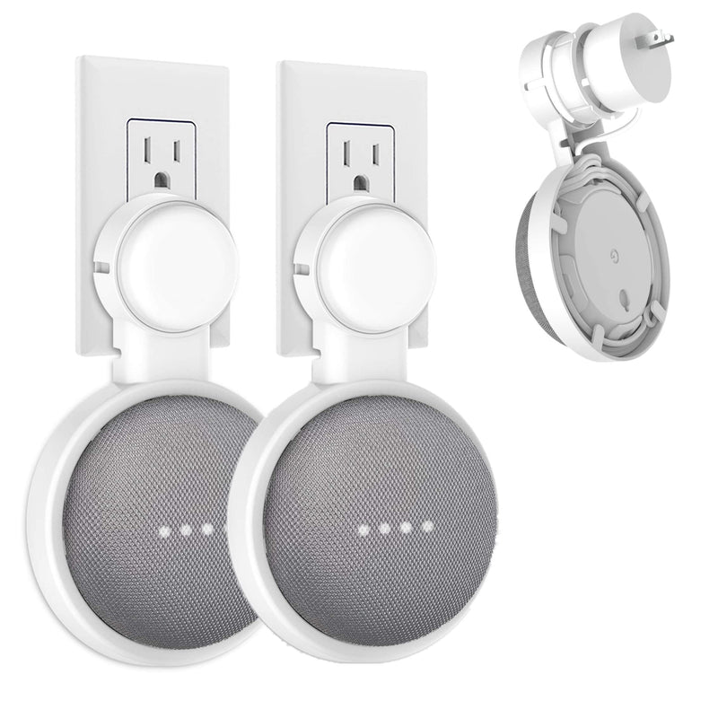  [AUSTRALIA] - HomeMount Wall Mount for Google Home Mini or Google Nest Mini (2nd Gen),Space-Saving Outlet Holder Accessories for Google Mini Voice Assistant (White 2Pack) White-2Pack