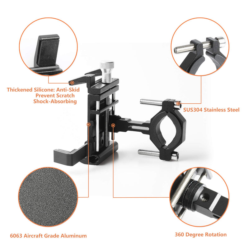  [AUSTRALIA] - ELECFUN Bike Phone Mount Motorcycle Premium Aluminum Bicycle Phone Holder with 360° Rotatable, Fits iPhone 11 Pro Max X XR Xs 7s 8 Plus Samsung S20 S7/S6/Note 10/9/8/4, Hold Any 2.4"-3.7" Wide Phones