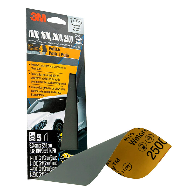 [AUSTRALIA] - 3M Auto Wet Or Dry Sandpaper 3 2/3 in x 9 in, 1000, 1500, 2000, 2500 Assorted Grit Pack, 5 Sheets Assorted Extra Fine Grits