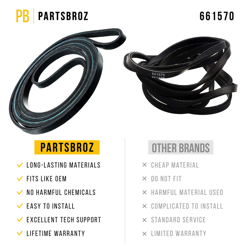 661570 Drum Belt by PartsBroz - Compatible with Whirlpool Dryers - Replaces 661570V, AP5983729, 3387610, 3389728, 3393999, 339728, 661570VP - LeoForward Australia