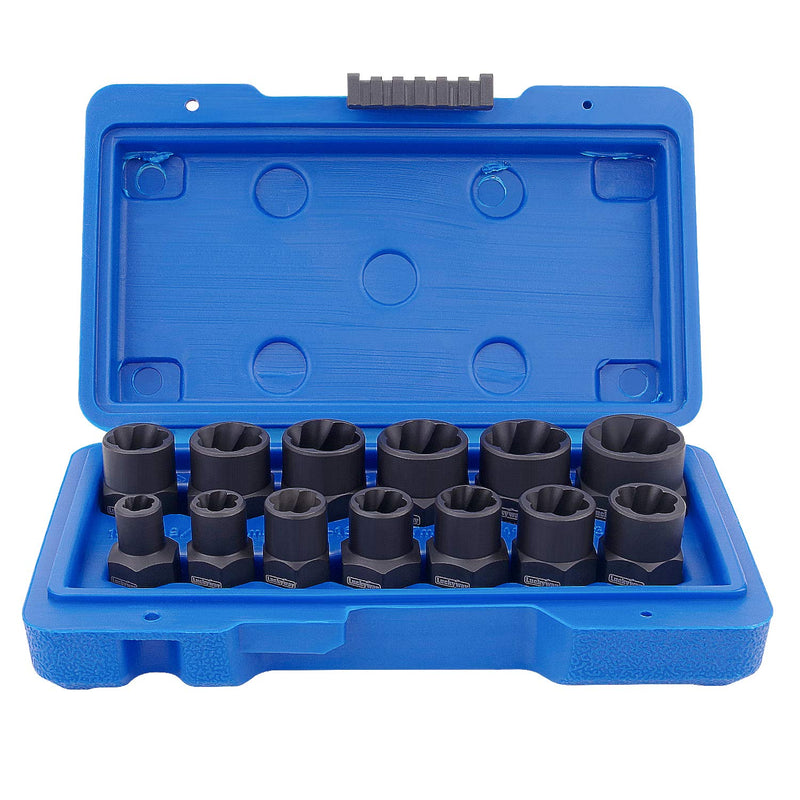  [AUSTRALIA] - Luckyway 13-Piece Impact Bolt & Nut Remover Set, Nut Extractor Socket, Bolt Remover Tool Set