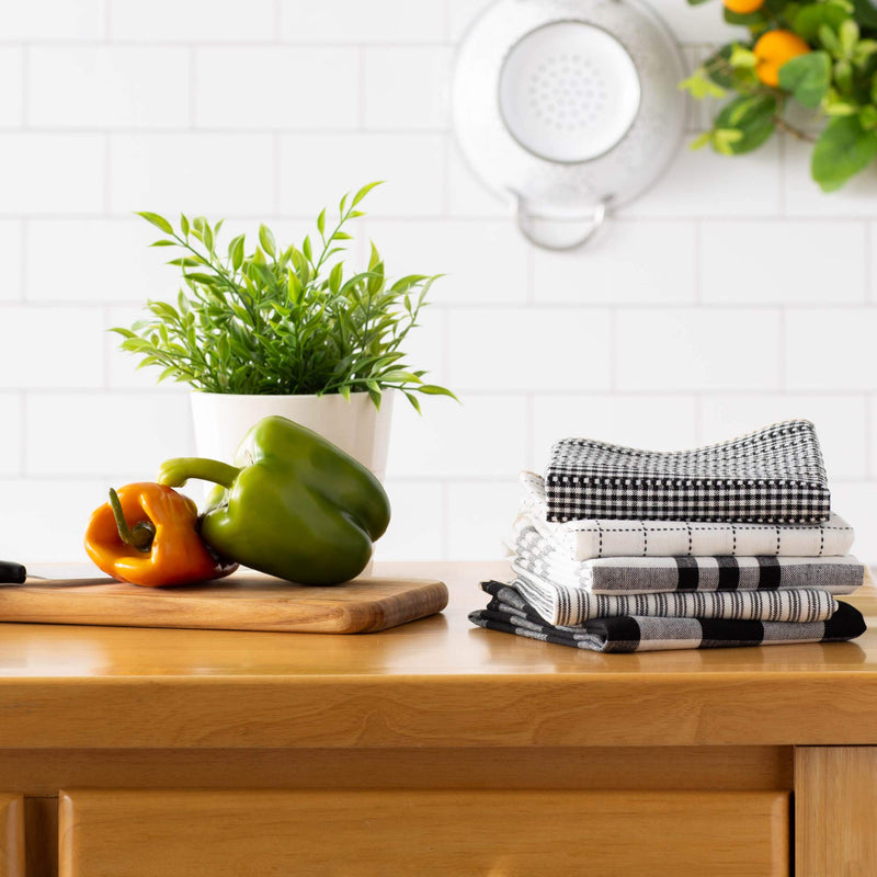  [AUSTRALIA] - DII Farmhouse Woven Dishtowel Set, 18x28, Black 5 Piece 18x28"
