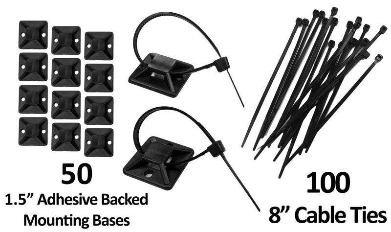  [AUSTRALIA] - 1.5" Adhesive Backed Mounting Bases with 8" Cable Ties - Black 1.5" Bases + Cable Ties