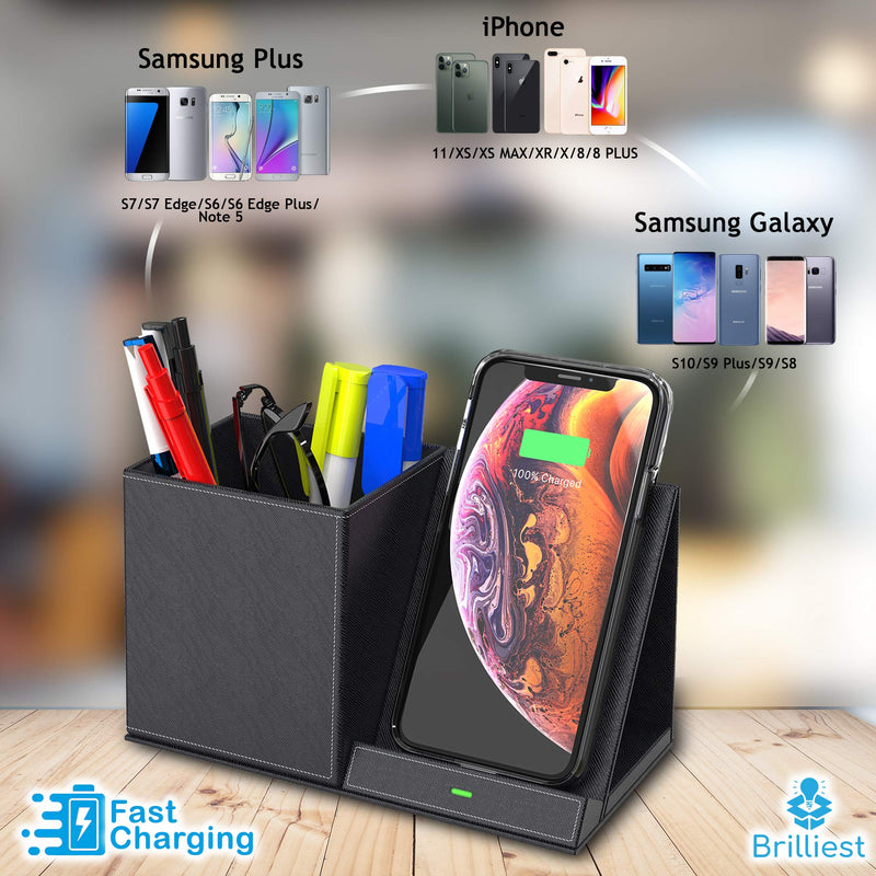  [AUSTRALIA] - Brilliest Fast Wireless Charger and Desk Organizer Black - Wireless Charging Dock - Compatible with iPhone 11/11 Pro/Max/XSMax/8+- Galaxy S20/S20+/Note10&9 - Multiple Devices