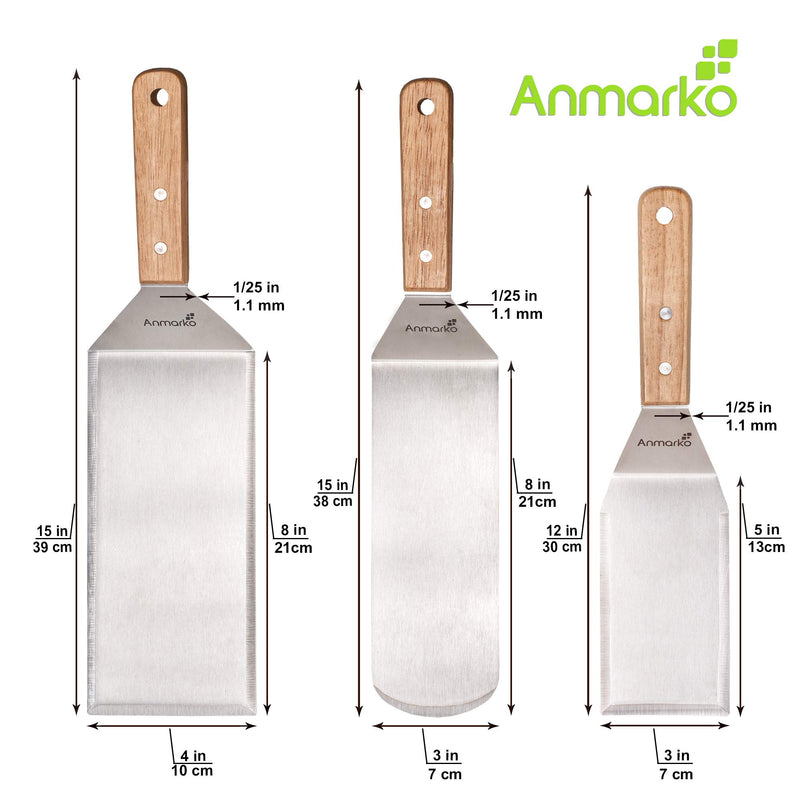  [AUSTRALIA] - Professional Spatula Set - Stainless Steel Pancake Turner and Griddle Scraper 4x8 inch Oversized Hamburger Turner Great for Griddle BBQ Grill and Flat Top Cooking - Commercial Quality Wooden handle set