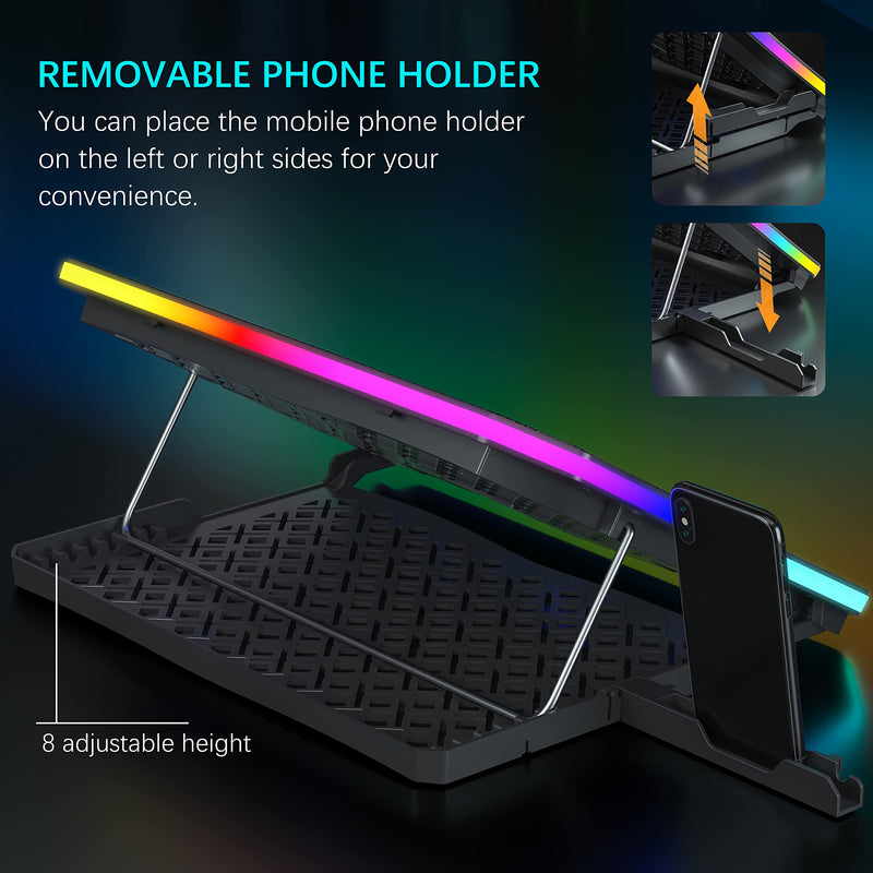  [AUSTRALIA] - TopMate C12 Laptop Cooling Pad RGB Gaming Notebook Cooler for Desk and Lap Use, Laptop Fan Stand 8 Adjustable Heights with 6 Quiet Fans and Phone Holder, for 15.6-17.3 Inch Laptops - Purple LED Light