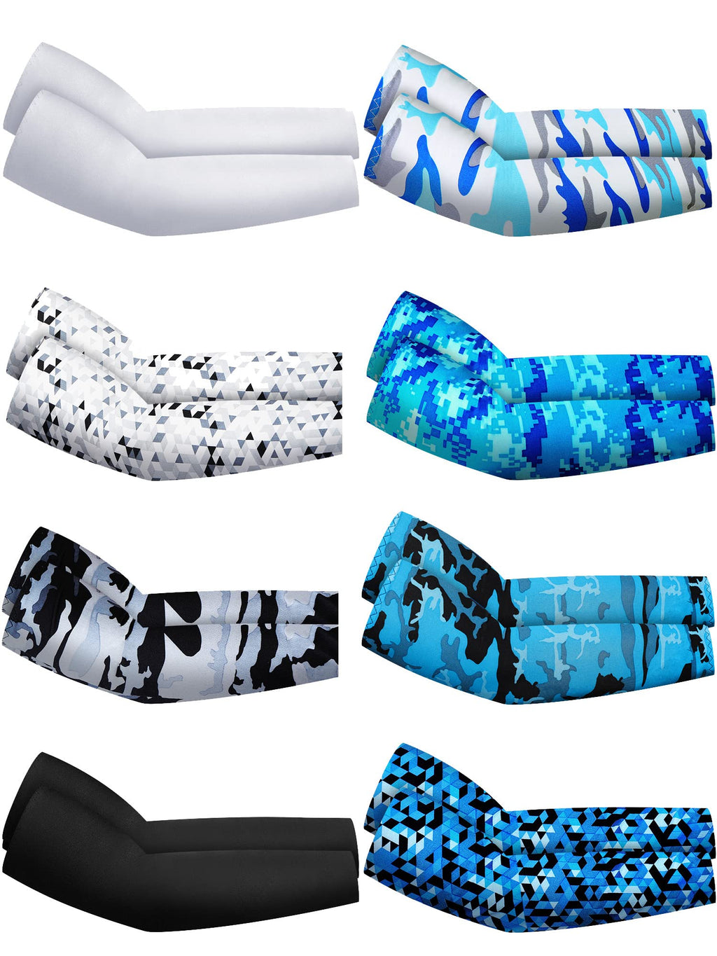  [AUSTRALIA] - 8 Pairs UV Cooling Sun Protection Sleeves to Cover Arms Ice Silk Cooling Compression Sleeve for Men Women Chic Pattern